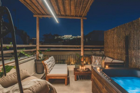 Luxury Apartment with Acropolis View Terrace and Jacuzzi - Living Stone Moonstone